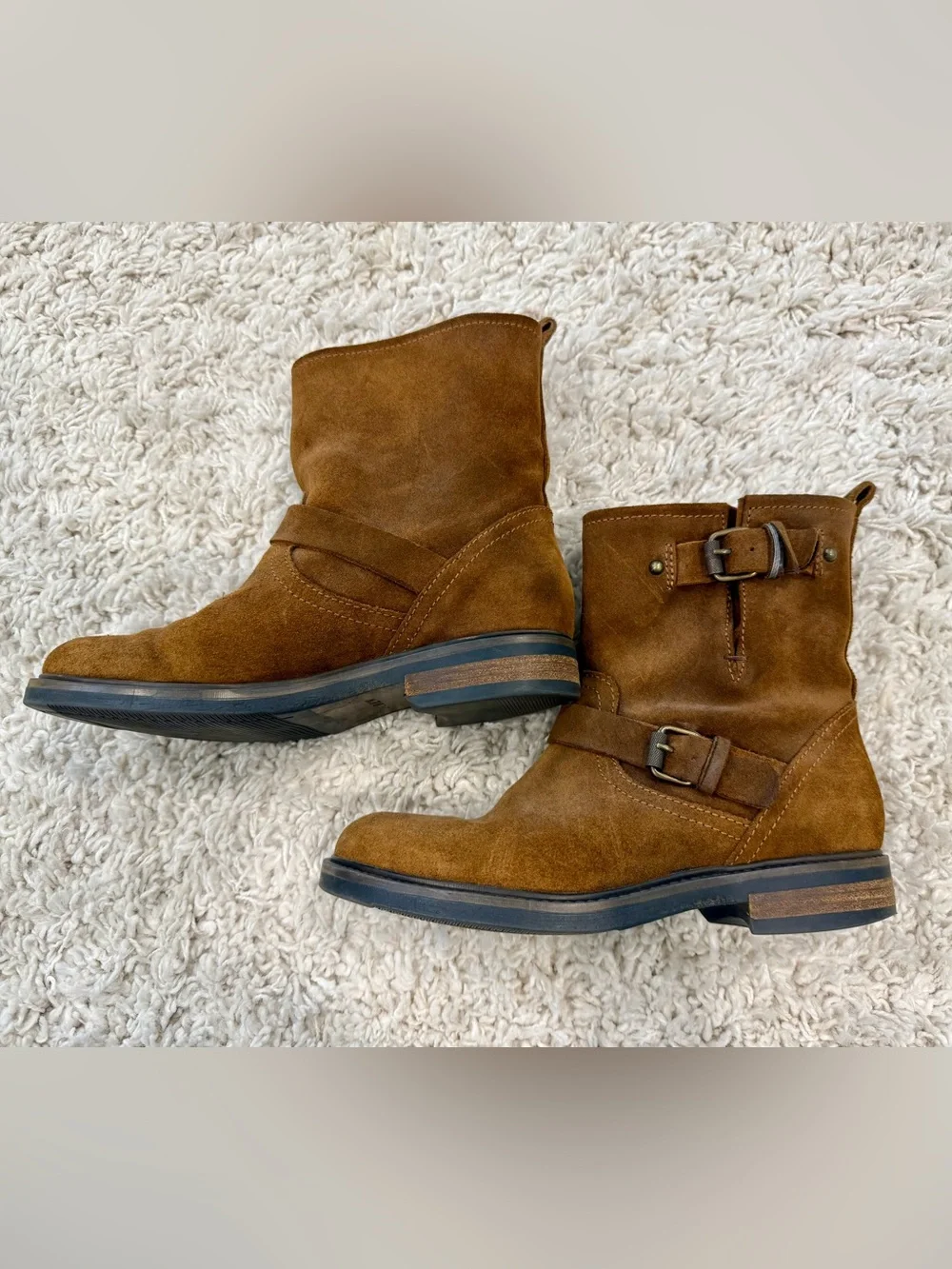 J. Crew Cognac Suede Ankle Booties with Buckle Straps